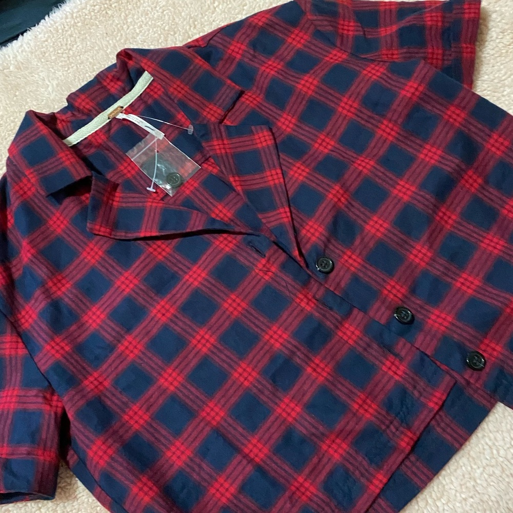 Free People plaid button down crop top XS